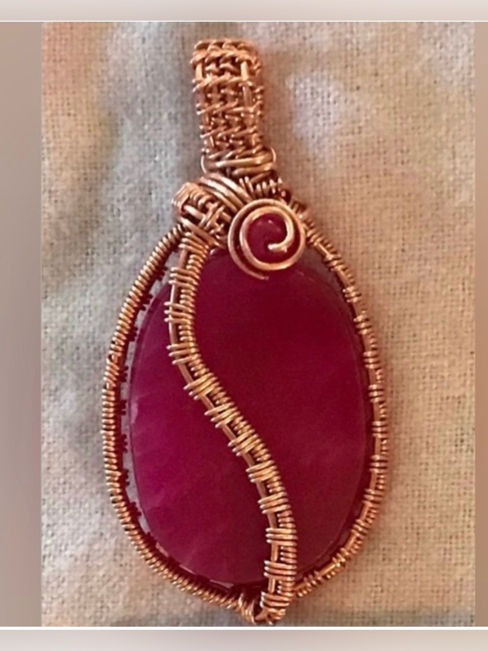 Ruby Teardrop Pendant Wrapped in Copper Wire Artesian Handmade OOAK